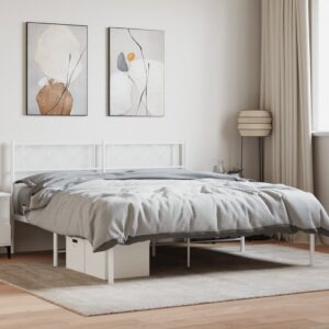 Elegant White Metal Bed Frame with Headboard Sturdy Steel Slats Double Size