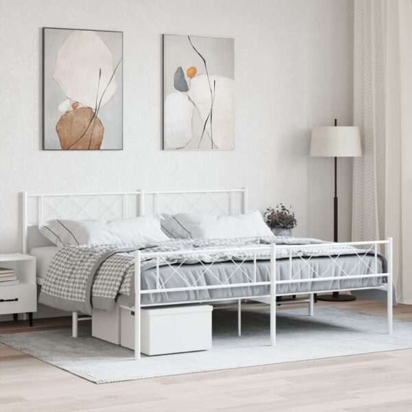 Elegant White King Size Metal Bed Frame with Headboard Footboard Sturdy Design