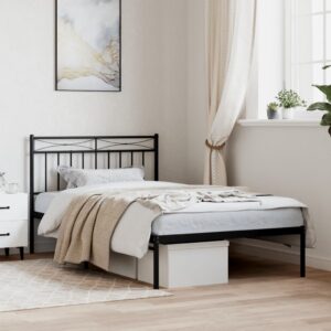 Elegant Black Metal Bed Frame with Headboard Sturdy Steel Slats Storage Space