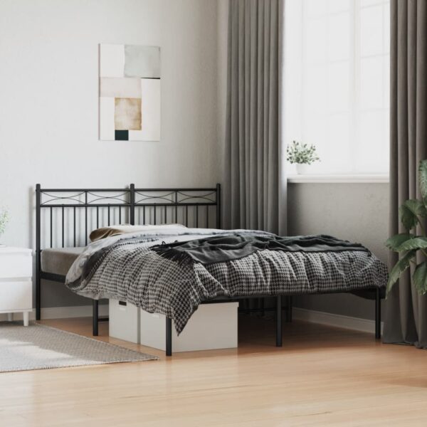 Elegant Black Metal Bed Frame with Headboard Sturdy Steel Slatted Support