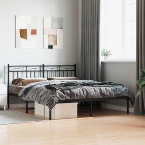 Elegant Black Metal Bed Frame with Headboard Sturdy Steel Slats Queen Size