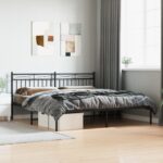 King Size Metal Bed Frame with Headboard Elegant Black Sturdy Steel Slats