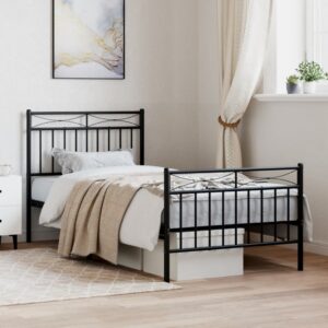 Elegant Single Metal Bed Frame with Headboard Footboard Black Sturdy Steel Slats