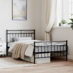 Elegant Metal Bed Frame with Headboard Footboard Sturdy Steel Slats Black Full