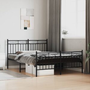 Elegant Metal Bed Frame with Headboard Footboard Black Sturdy Steel Slatted Base