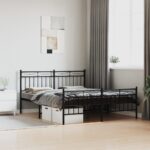 Elegant Metal Bed Frame with Headboard Footboard Black Queen Size Sturdy