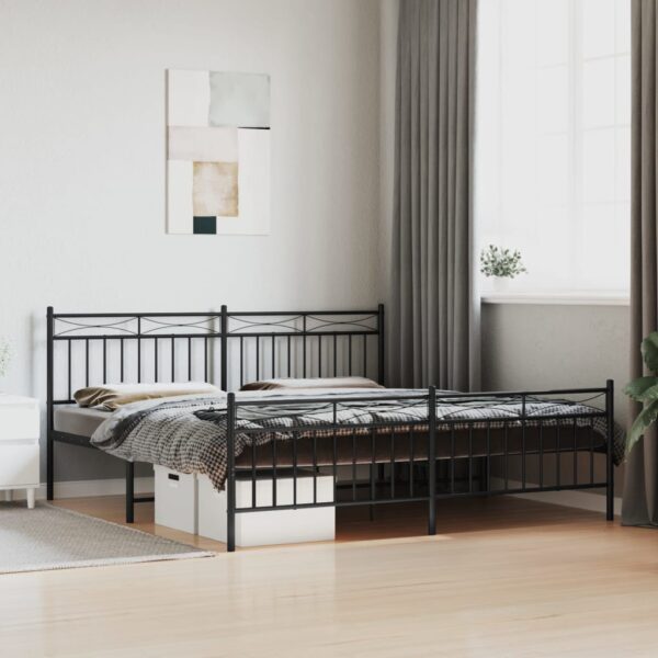 Elegant King Size Metal Bed Frame with Headboard Footboard Black Sturdy Design