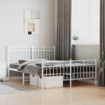 Elegant White Metal Bed Frame with Headboard Footboard Sturdy Steel Slats Support