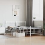 Elegant White Metal Bed Frame with Headboard Footboard Queen Size Sturdy Design