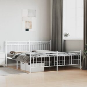 Elegant White King Size Metal Bed Frame with Headboard Footboard Sturdy Design