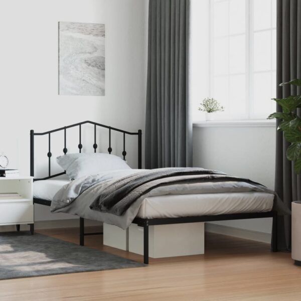 Elegant Black Metal Bed Frame with Headboard Sturdy Steel Slats Storage Space