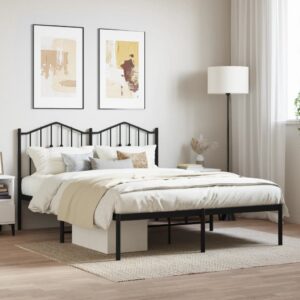 Elegant Black Metal Bed Frame with Headboard Sturdy Steel Slats Storage Space