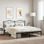 King Size Metal Bed Frame with Headboard Elegant Black Sturdy Steel Slats