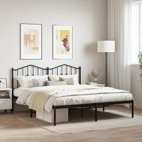 King Size Metal Bed Frame with Headboard Elegant Black Sturdy Steel Slats