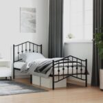 Elegant Single Metal Bed Frame with Headboard Footboard Black Sturdy Steel Slats