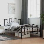 Elegant Metal Bed Frame with Headboard Footboard Sturdy Steel Slats Black Twin