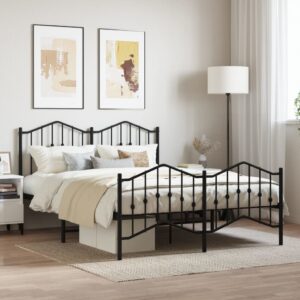 Elegant Metal Bed Frame with Headboard Footboard Black Double Size Sturdy Design