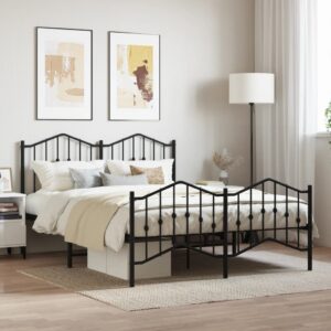 Elegant Black Metal Bed Frame with Headboard Footboard Queen Size Sturdy Design