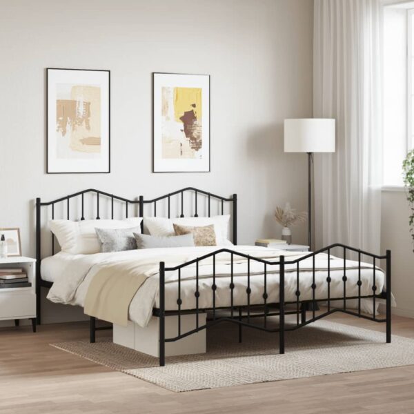 Elegant King Size Metal Bed Frame with Headboard Footboard Black Sturdy Design