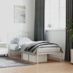 Elegant White Metal Single Bed Frame with Headboard Sturdy Steel Slats Storage