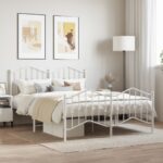 Elegant White Metal Bed Frame with Headboard Footboard Sturdy Steel Slats