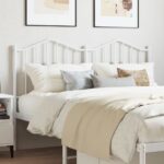 Elegant White Metal Headboard Powder-Coated Steel Sturdy Bedroom Furniture Decor