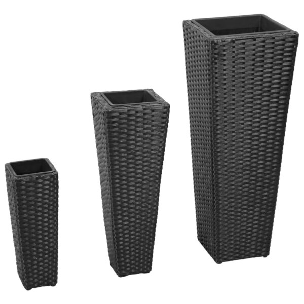 Set of 3 Rattan Flower Planters Weather-Resistant Raised Garden Beds Black