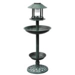 Solar Light Garden Bird Bath Feeder Weather-Resistant with Plant Tray Green LED