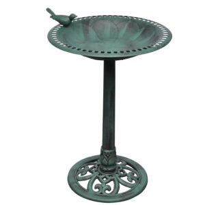 Garden Bird Bath Decorative Pedestal Outdoor Water Bowl Green Plastic Patio Lawn