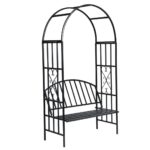 Garden Rose Arch with Bench Metal Outdoor Patio Decor Weather Resistant Black