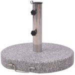 Heavy Duty Granite Stainless Steel Parasol Base Stand with Wheels Handle Grey