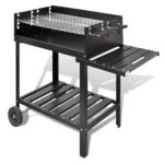 Outdoor Charcoal Grill BBQ Stand with Dual Grills Side Shelf Portable with Wheels