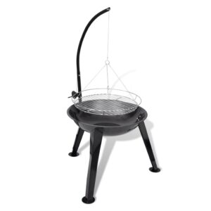 Adjustable Height Charcoal BBQ Grill Stand with Large Round Plate for Outdoor Cooking