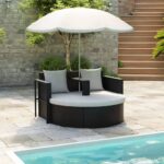 Outdoor Rattan Lounge Set with UV Protective Parasol and Cushions Patio Furniture