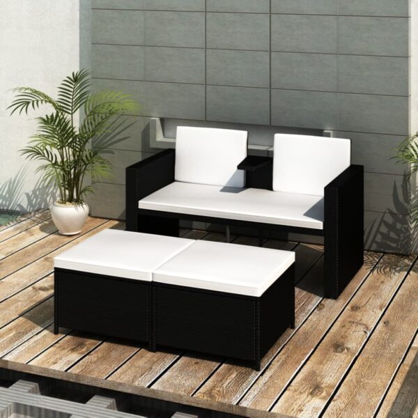 4 Piece Garden Lounge Set with Cushions Poly Rattan Black