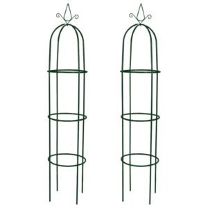 Garden Arch Tower Set of Two Durable Iron Climbing Plant Trellis Dark Green