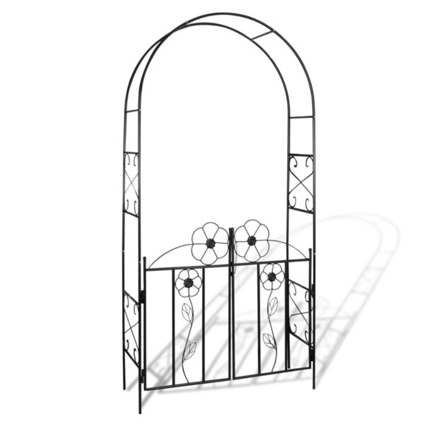 Elegant Iron Garden Arch with Gate Floral Detail Climbing Plant Trellis Black