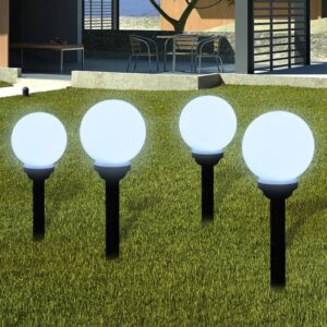 Solar LED Garden Lights Set Pathway Outdoor Landscape Lighting with Spikes