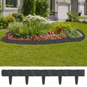 Decorative Garden Lawn Edging Fence Plastic Stone Look Grey Barrier 10m Set