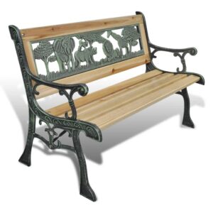 Vintage  Wooden Kids Garden Bench with Animal Pattern Backrest