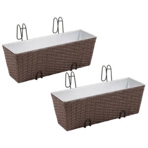 Outdoor Rattan Planter Set Weatherproof Zinc Pots Balcony Window Decor Brown