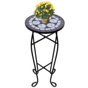 Elegant Mosaic Side Table Weatherproof Ceramic Top Curved Iron Legs Garden Decor