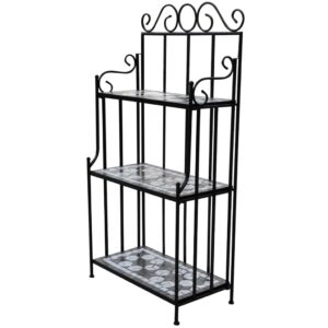 Elegant Curved Iron Frame Plant Stand with Mosaic Ceramic Shelves Indoor Outdoor