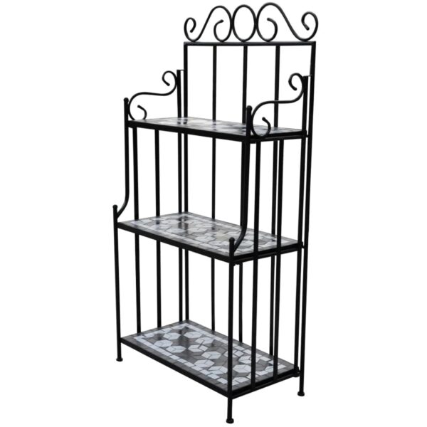 Elegant Curved Iron Frame Plant Stand with Mosaic Ceramic Shelves Indoor Outdoor