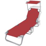 Adjustable Folding Sun Lounger with Canopy Red Fabric Weatherproof Comfort