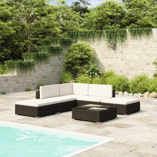 6 Piece Garden Lounge Set with Cushions Poly Rattan Black