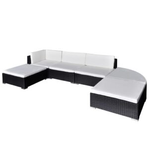 6 Piece Garden Lounge Set with Cushions Poly Rattan Black