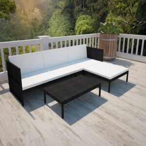 Outdoor Rattan Lounge Set Garden Patio Furniture with Cushions Black