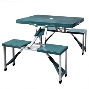 Portable Lightweight Folding Picnic Table Set with Stools for Camping Outdoor Green