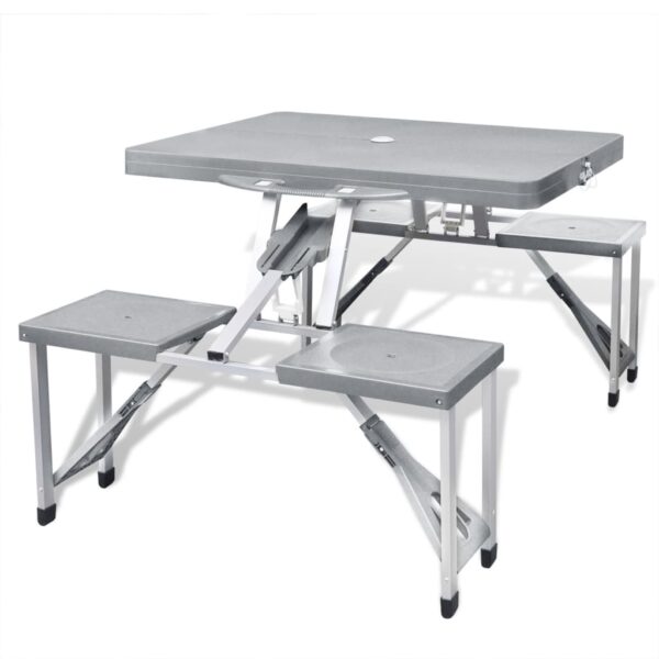 Portable Lightweight Folding Camp Table Set with Stools Outdoor Picnic Grey